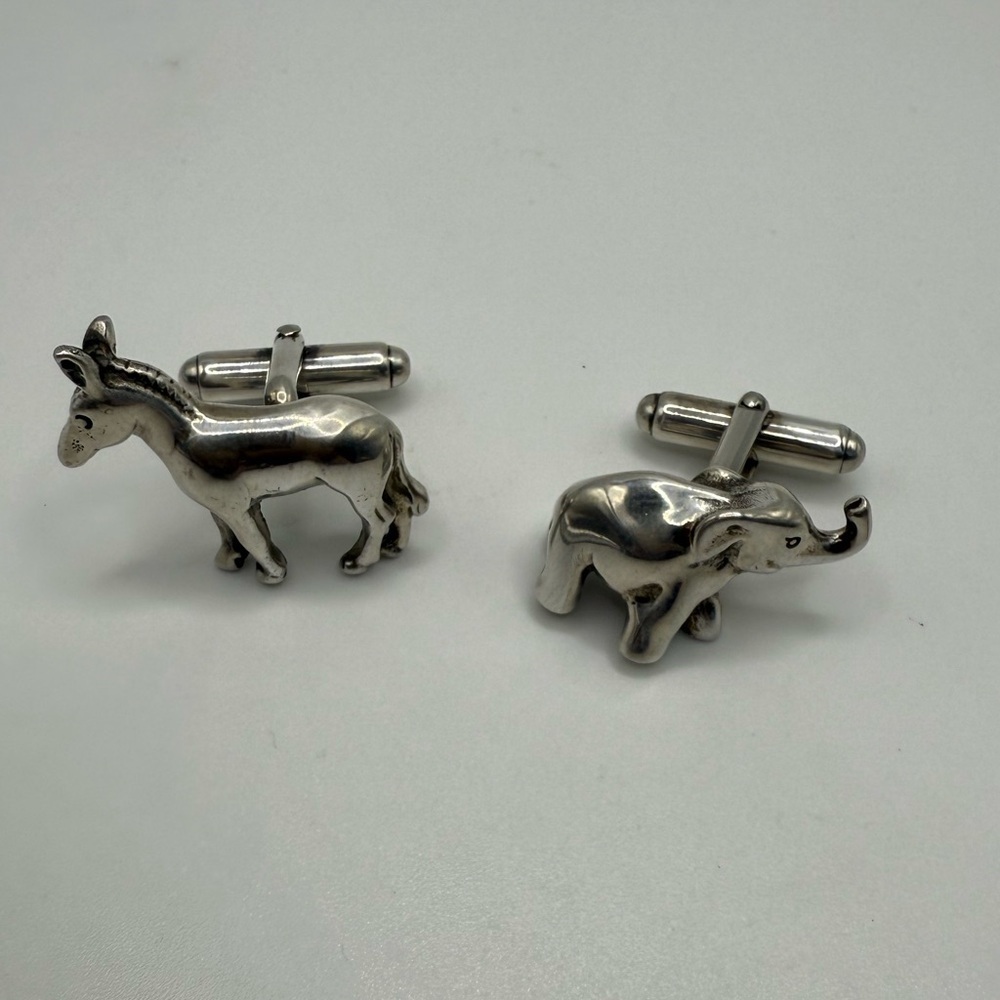 Sterling Silver Donkey & Elephant Political Cufflinks (.925)